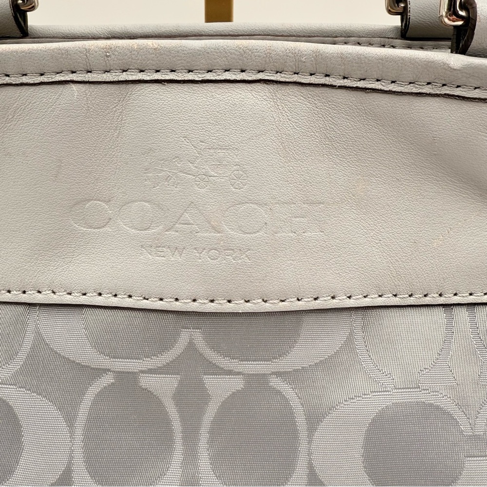 Coach Signature C Gray Leather Trim Satchel Purse Bag Shoulder Tote Handbag - Picture 14 of 15